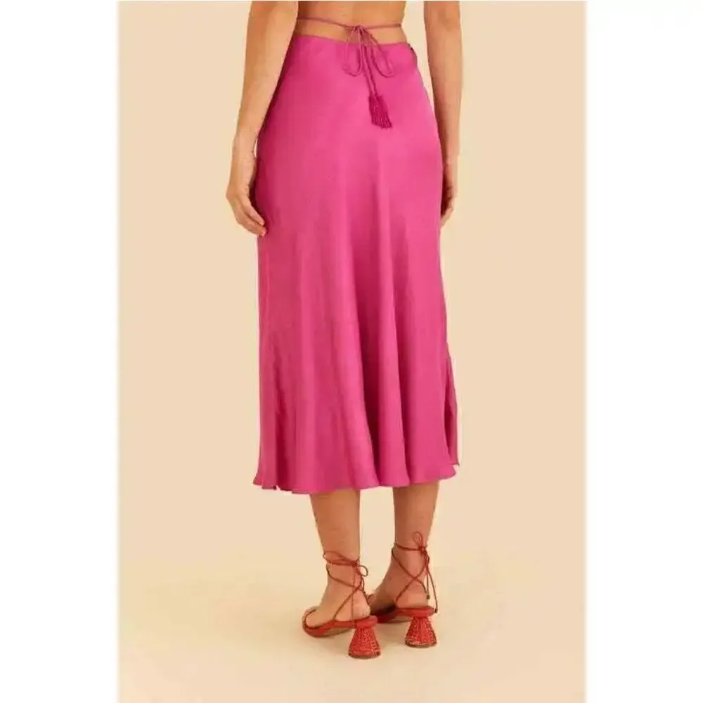 FARM Rio strap-detail satin-finish midi skirt Large $248